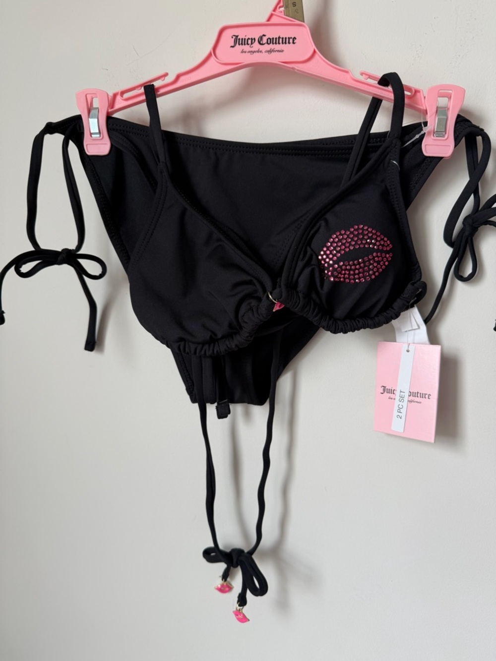 Juicy Couture Black Rhinestone Lips Bikini Top and bottom set